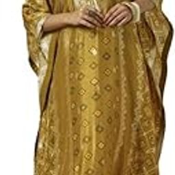 Womens Mustard Brocade Zari Woven Kaftan with Beads-image-17