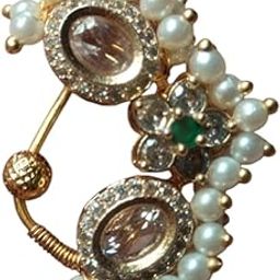 Nath Design 1 – Maharashtrian Traditional AD Stone Nose Pin in Golden Brass (Nath Design 2 - AD)-image-26