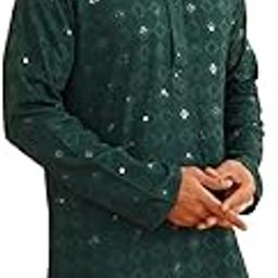 (Since 1958 Men's Cotton Rayon Embroidered Sequinned Only Long Kurta-image-3