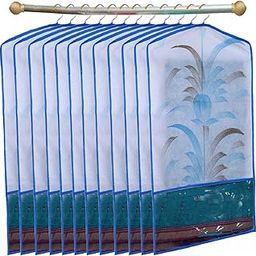 Kuber Industries Printed 12 Piece Non Woven Hanging Saree Cover Wardrobe Organiser (Blue) - CTKTC23144-image-1