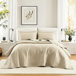 Comfort Spaces Kienna Quilt Set-Luxury Double Sided Stitching Design, All Season, Lightweight, Coverlet Bedspread Bedding, Matching Shams, Oversized King(120"x118"), Ivory 3 Piece-image-22