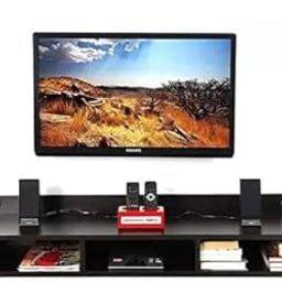 Snq TV Unit Cabinet for Living Room - Wooden Wall Mounted Stand with Shelf for Set Top Box (Brown) - 24 x 10 x 87 Cm-29