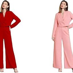 Women's Solid Relaxed Fit Full Sleeve Co-ord Blazer and Trouser Set. Tomato red Women's Solid Relaxed Fit Full Sleeve Co-ord Blazer and Trouser Set. Dusty Pink-image-43
