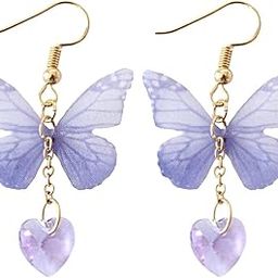 Earrings For Women Blue Butterfly Attached Heart Hanging Drop Dangle Earrings For Women and Girls Valentine Gift for Girls-image-1