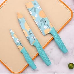 Marco Almond Kitchen Knives Stainless Steel Set 3 Pieces Professional Kitchen Knife Set/Meat Knife/Chef Knife with Non-Slip Handle Sharp Manual Sharpening for Home Kitchen Knife (Blue)-picture-15