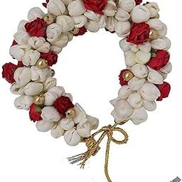 Mogra gajra with red flower AND golden moti for women and girls-image-56