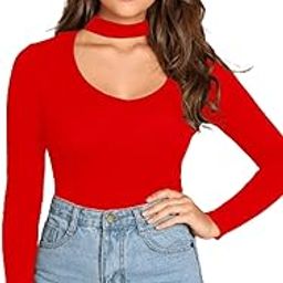 Solid Cut Out Wrap Front Choker Neck Cotton Fitted Long Sleeve T_Shirt Tops for Women's & Girl's-64