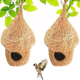 Coir Birds Hut Shape House for Cage All Birds Love Birds,Color -Brown, Size -L 12 x W12 x H22 cm -2 Pieces-23
