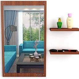 Anikaa Mason Engineered Wood Dressing Mirror/Decorative Wall Mirror/Dressing Table for Bed Room/Wall Mounted Dressing Mirror for Living Room/Wall Mirror with 2 Shelves (Walnut)-image-31