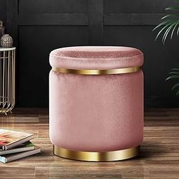 RIBAVARY Velvet Luxurious Ottoman Pouffes for Sitting, for Bedroom & Living Room, Sofa Side Stool, Wooden Small Ottoman Footrest Stool, Makeup Chair, Pouf for Office & Home Decoration. (Pink, 1)-image-92