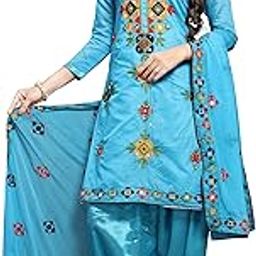 Women's Rajasthani Mirror Work Chanderi Embroidery Unstitched Salwar Kameez Dress Material (Rama)-picture-11