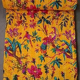 Kirti Textile and Handicraft Home Decor Bird Kantha Double Bedspread Cotton Blanket (Multicolour)-image-96