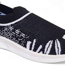 Slip-On Knit Walking Shoes, Black and White Pattern, Mesh Upper with Comfortable Sole-image-26