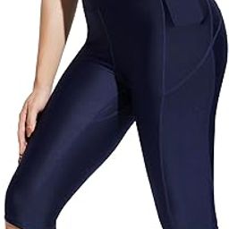 Womens 14" High Waisted Long Swim Shorts Knee Length UPF 50+ Swimsuit with Lining and Pockets-picture-2