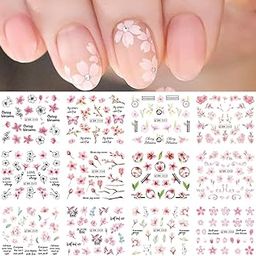 S.A.V.I 12 Sheets Cherry Blossom Nail Art Decals | Floral & Butterfly Design Stickers | Easy-to-Use, Long-Lasting DIY Manicure | Salon Quality Nail Accessories for All-image-44