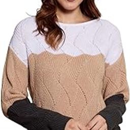 Women Colourblocked Pattern Boat Neck Drop-Shoulder Sleeves Ribbed Hem Regular Sweater-image-26