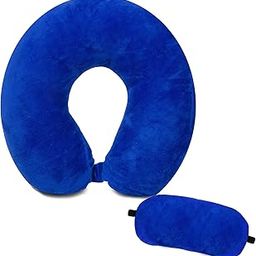 Juzzii Valvet U Shape Neck Pillow and Blind Sleeping Eye Mask for Men Women Girls Boys Kids- Combo(Blue)-image-84