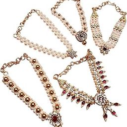 Krishnsakhi 5 Ganesh Ganpati Necklace Haar Of Pearls & Gems Set For Home Mandir Decoration Jewellery For Gods Length 2-2.5-3 Inches For Women-picture-16