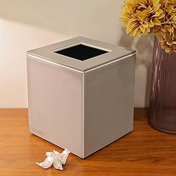 Grey Small Square Classic PU Leather Dustbin with Lid I Wastebasket, Garbage Container Bin | Dustbin Waste Paper Baskets Elegant Home, Office, Bathroom High Class Hotel Decor Utility-29