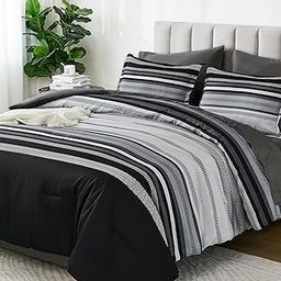 Dobuyly Grey Queen Comforter Set 7 Pieces, Striped Bed in a Bag Queen Size Soft Microfiber All Season Boho Bedding Set with Comforter, Sheets, Pillowcases & Shams-5