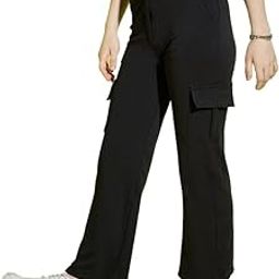 Women's High Waist Trouser Track Pant with Side Pocket Cargo Pant Parallel Leg for Casual Office Work wear (Rox 1)-image-92