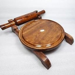 Handcrafted Wooden Rolling Pin and Board Set, Traditional Chakla Belan, Round Kitchen Board with Stand, Brown-image-30