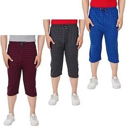 SR CREATIONS Men's Cotton Checkered Bermuda Three Fourth Capri Combo Free Size (Pack of 3)-image-0
