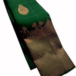 Women's Kanjivaram Soft Silk Banarasi Sarees With Blouse Piece, Green-picture-28