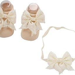 Baby Moo Bedazzled Cream Headband and Socks Set-25