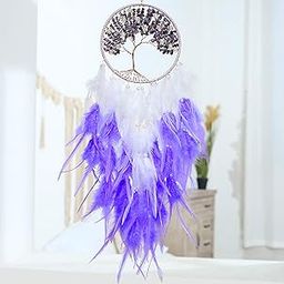 Dream Catchers, Purple Dream Catcher Tree of Life Wall Decor, with Natural Healing Crystal Stone, Perfect Handmade Dreamlike Crystal Dream catcher for Bedroom Art Craft Gift-picture-18