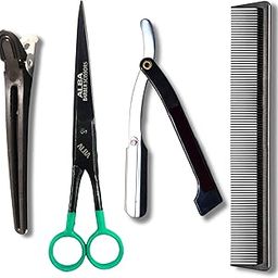 Salon Scissors Professional Barber Hair Cutting Scissors Use for Men and Women Kid Hair Cutting Scissor and Razor Comb Hair Clip, Saloon Scissors Set Combo'' Premium Kainchi-38