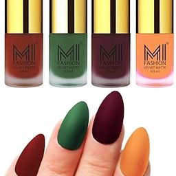 MI FASHION Velvet Matte Nail Polish Sets Longlasting & Waterproof 9.9ml Unique Color Cherry Red, Green, Red Wine, Saffron Orange (Pack Of-4)-image-28