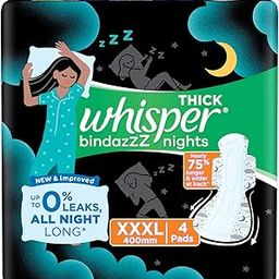 Whisper Bindazzz Night Sanitary Pads|4 thick Pads|XXXL|upto 0% Leaks|Suitable for Heavy Flow|75% Longer & Wider back|Comfortable Cushiony soft wings|40 cm Long|With disposable wrap-picture-12