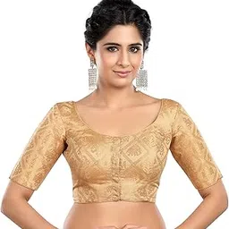 neckbook Women's Brocade Half Sleeves Round Neck Padded Princess Cut Readymade Saree Blouse-picture-14