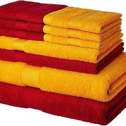 Amazon Brand - Solimo 100% Cotton 10 Piece Towel Set, 500 GSM (Spanish Red and Sunshine Yellow)-7