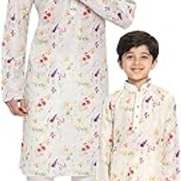 Cotton Blend Multicolor-Base-Cream Baap Beta Kurta Pyjama Set-image-56