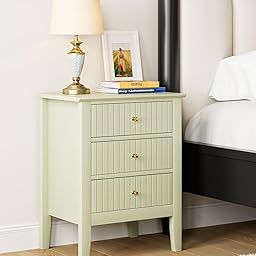 SHRIDEV WOODCRAFT Wooden 3 Drawer Side Table | Stylish Bedside Table with Vertical Grooved Design | Elegant Light Green Finish | 45.2 x 33.8 x 61.2 cm for Bedroom Living Room-image-36