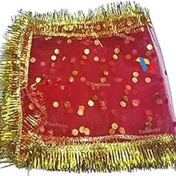 PS SHEVIN | Navratri Special (Pack of 3 Pcs) Mata Chunri Red Shiny Border Puja MATA Durga Laxmi Sherawali Devi Maa ki Chunni Jagrata Mata Chunni for Mandir Temple-image-24
