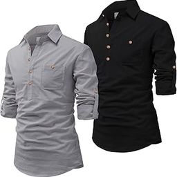 Slim Fit Full Sleeve Cotton Blend Grey Color Kurta for Men Pack of 2-image-27