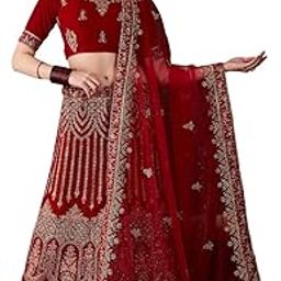 Women'S Red Semi-Stiched Heavy Zari Embroidery Velvet Lehenga Choli (SKTVVH7731)-image-83