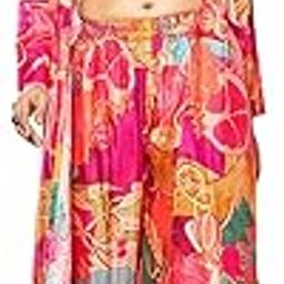 Women's Blue Silk Embroidery Crop top with Flower Printed Muslin plazoo and Shrug Set-P-image-23