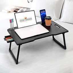 Foldable Wooden Mini Laptop Table for Bed, Study Table with Drawer, Tablet/Mobile Holder for Kids & Adults (Black)-image-79