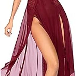 Women Lingerie Deep V Neck Nightwear One Piece Sexy Nightgowns Mosaic Lace Mesh Dress-image-49