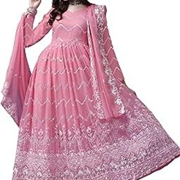 Kedar Fab Women Embroidery Georgette Anarkali Gown with Dupatta-Black-44