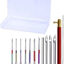 EmbroideryMaterial Punch Needle Set with Metal Handle & Threader Magic Pen for Rug Embroidery Felting, Maggam Work, Russia Style Poking Cross-Stitch Work (10 Punch Needle)-image-63
