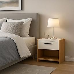 Furniture Factory Outlet Bed Side Table Wooden Organizer Stand/Home Decor Table/End Table/Side Table for Bedroom/End Table for Living Room 40 x 45 x 45 cm, Brown and White-image-38
