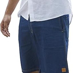 Men's 100% Cotton Denim Shorts - Casual, Stylish, and Comfortable. Features Bio-Washed Fabric, Elastic Back, and Pockets.-picture-1