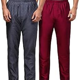 Mens Pack of 2 Cotton Blend Ethnic Wear Solid & Ethnic Motif Pyjama with Elasticated Waistband and Side Pockets-image-99