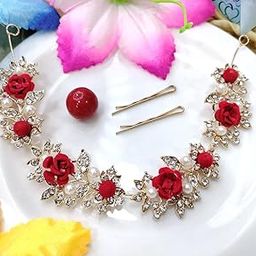 Hair Clip For Women Attractive Artificial Small Rose Flower And Diamond Studded Bridal Wedding Hair Clip Accessories/Hair Pins/Hair band/Juda/Pins for Women and Girls-image-87