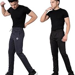 Men's Combo Track Pant with Lycra Suitable for Gym Running Yoga Sports Lower for Summer with Zipper Pockets, Multipurpose Night Pants for Men (Pack of 2) (XXL, Dark Grey, Black)-picture-5